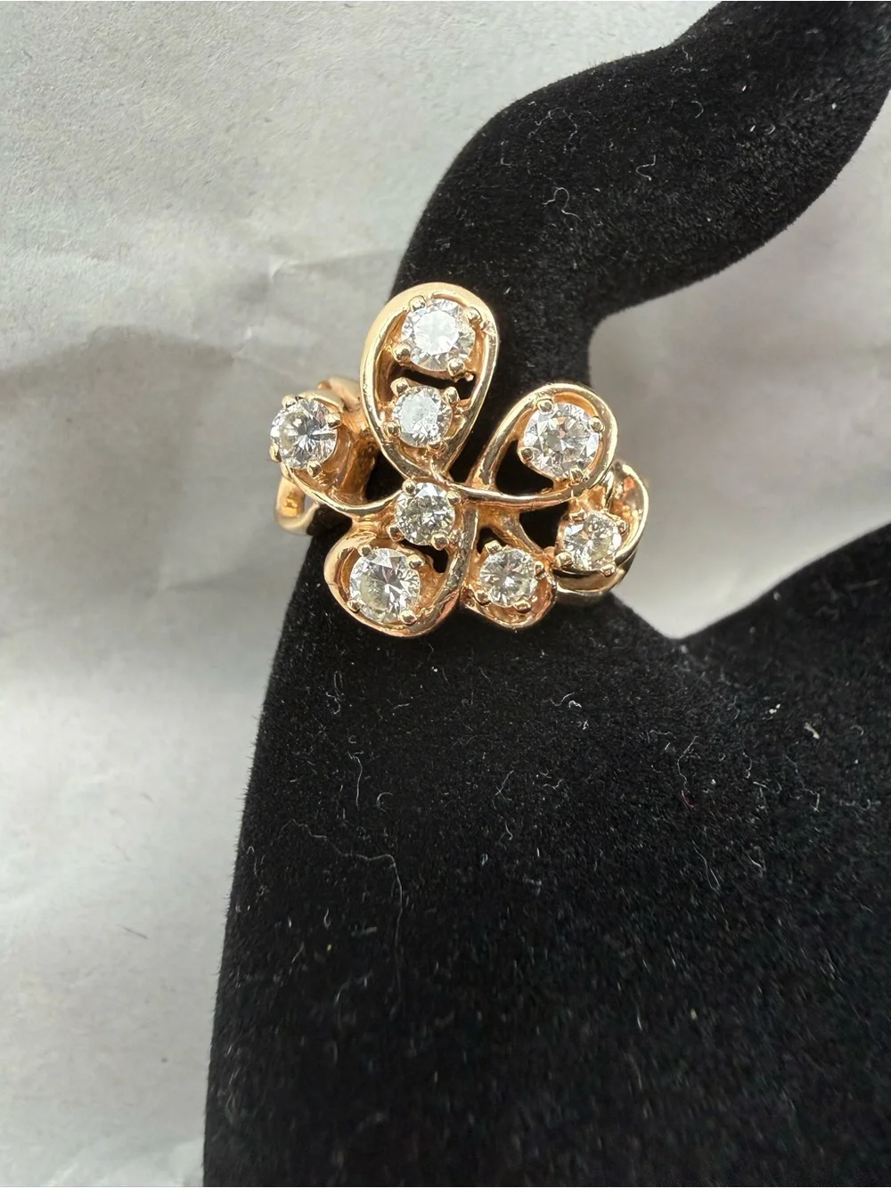 Gold Floral Cluster Ring with 8 Diamonds - Women's Gold Ring - Picture 2 of 6